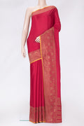 Pink Dual Tone Mysore Silk Saree with Plain Body and Fancy Border.  displayed on a mannequin