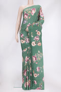Green Dual Tone Mysore Crepe Saree with Printed design on the body and Without Border.  displayed on a mannequin