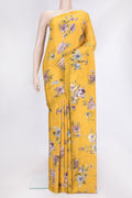Yellow Dual Tone Mysore Crepe Saree with Printed design on the body and Without Border.  displayed on a mannequin