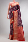 Light Magenta Dual Tone Kanjivaram Silk Saree with Zari Brocade on the body and Zari Border.  displayed on a mannequin