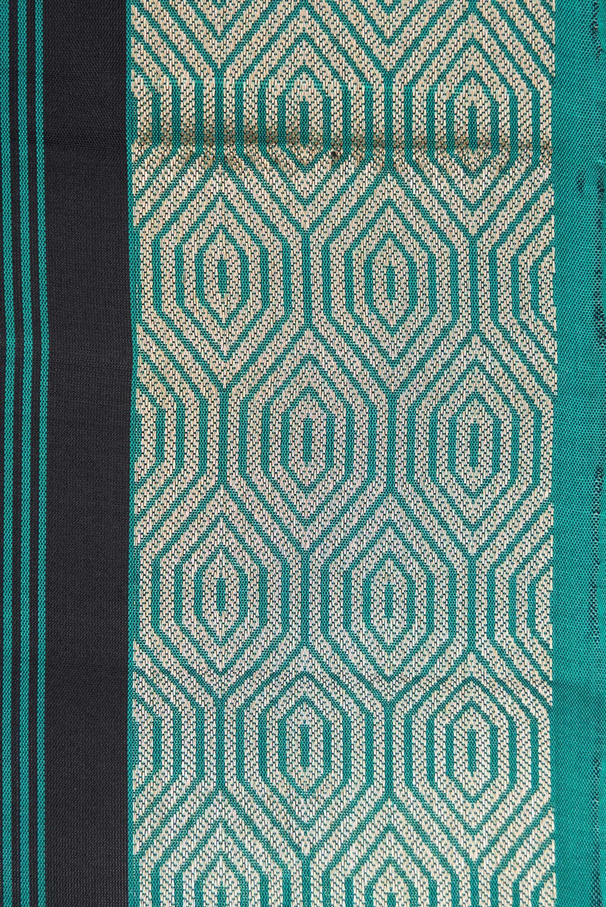 Border image of Maya Blue Dual Tone Soft Silk Saree with Stripes on the body and Zari Border. 