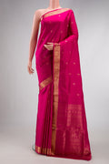 Dark Pink Dual Tone Soft Silk Saree with Zari Butta on the body and Zari Border.  displayed on a mannequin