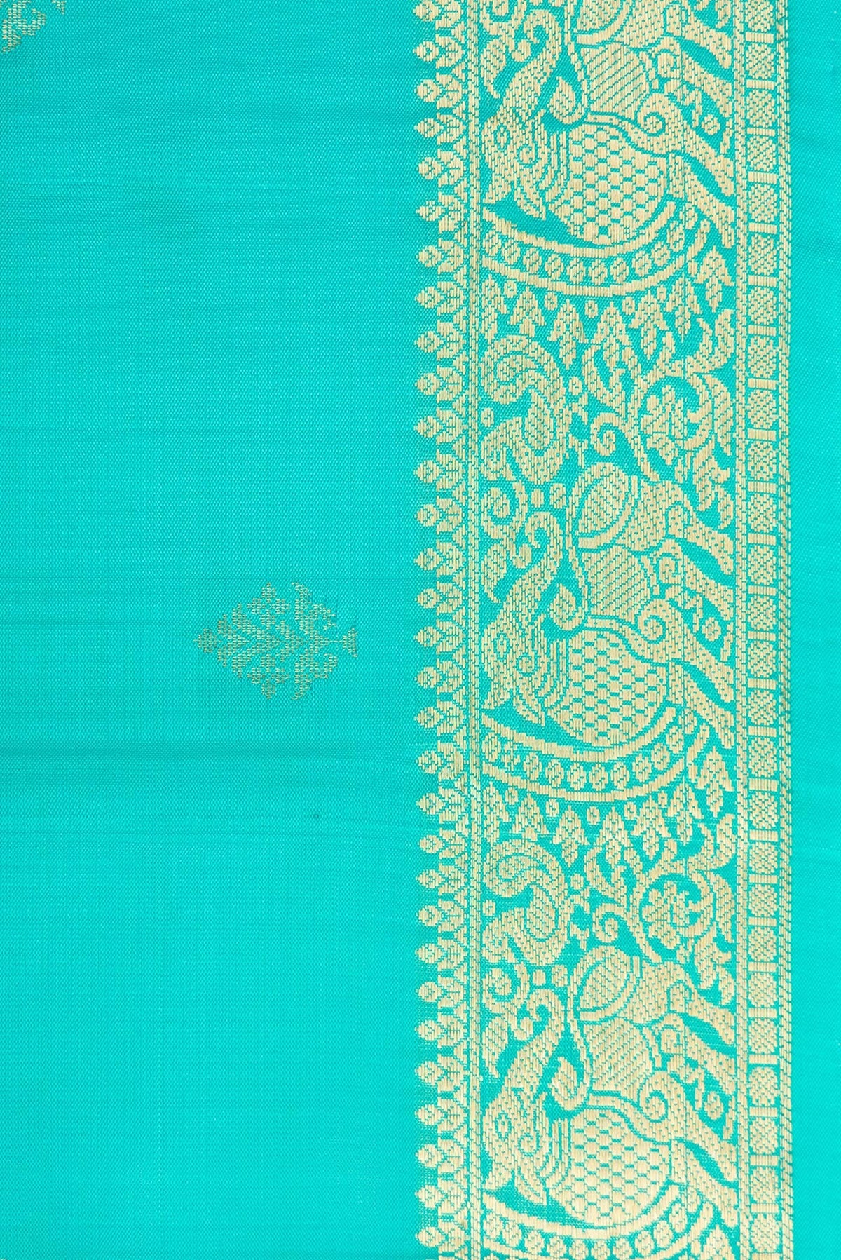 Border image of Sky Blue Dual Tone Soft Silk Saree with Zari Butta on the body and Zari Border. 