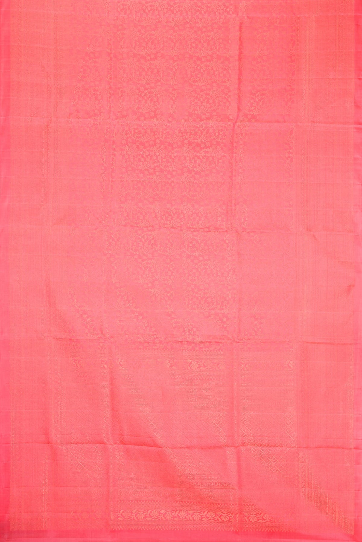 Flat view of Pink Dual Tone Soft Silk Saree with Zari Brocade on the body and Zari Border. 