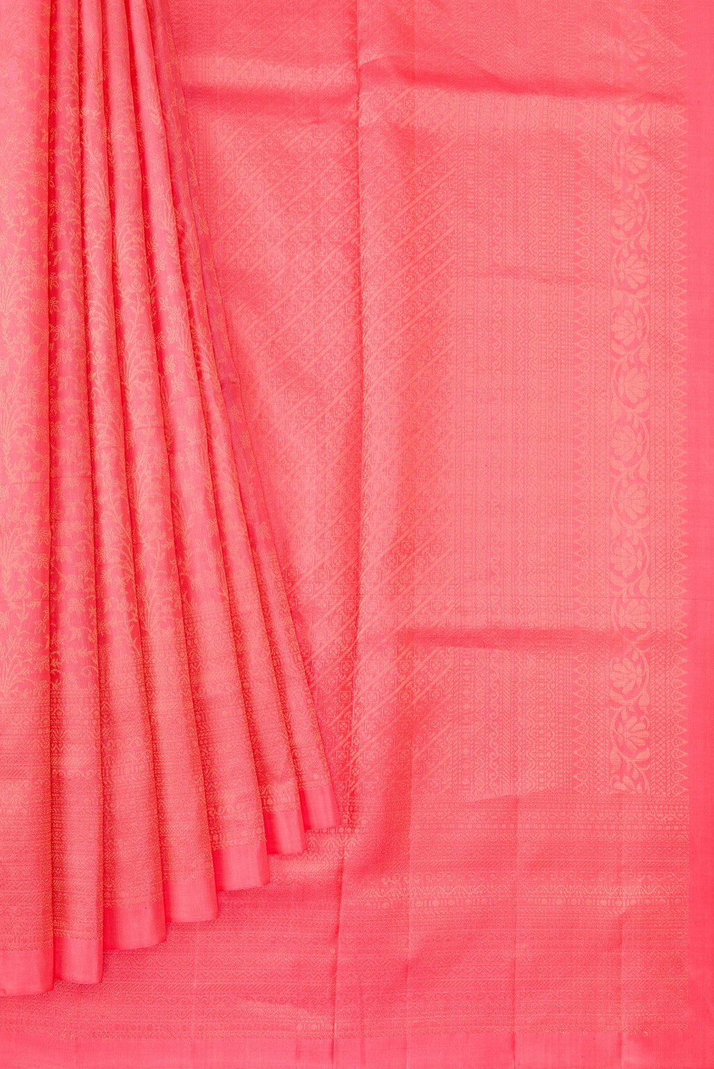 Pleats and pallu of Pink Dual Tone Soft Silk Saree with Zari Brocade on the body and Zari Border. 