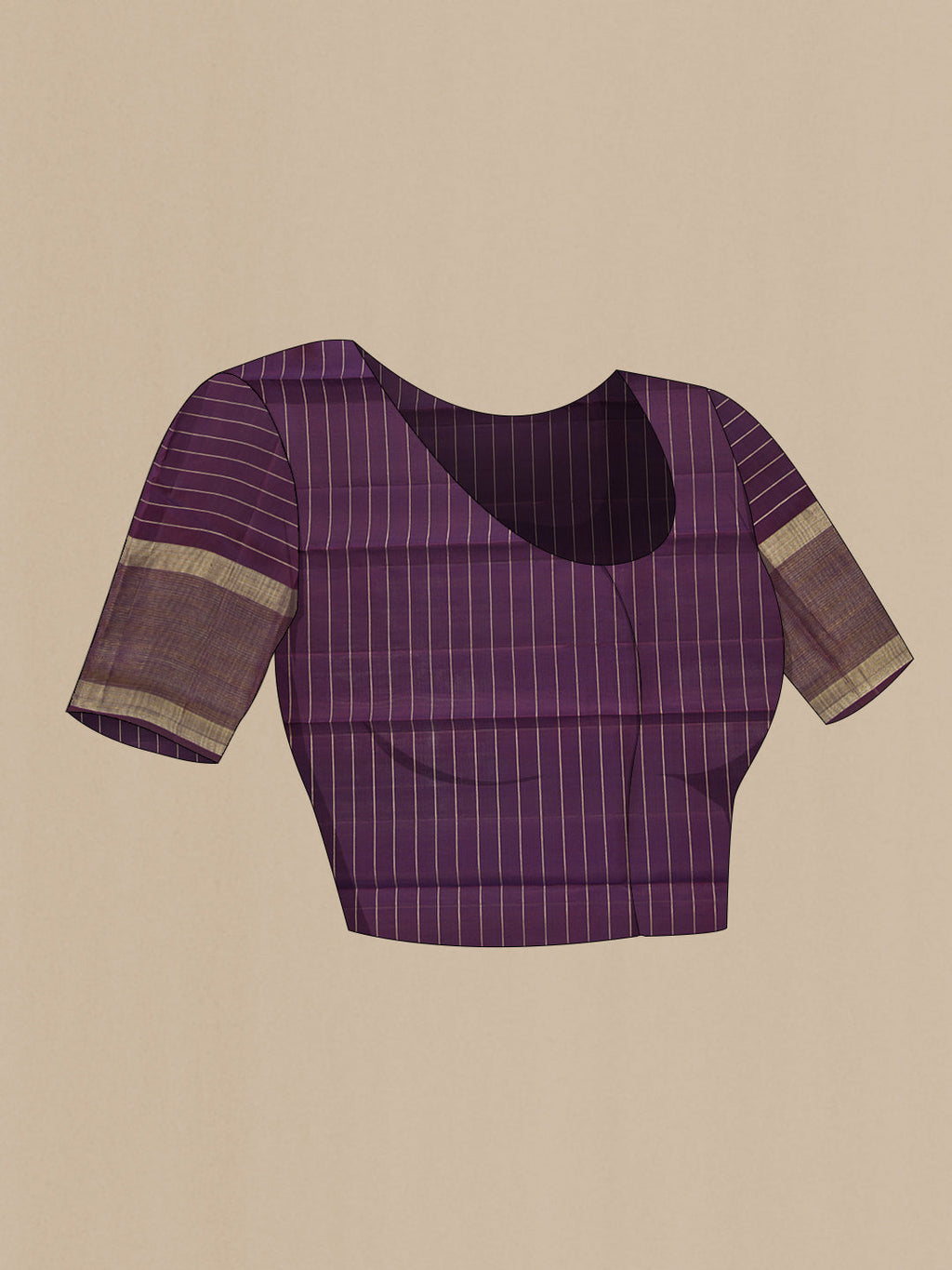 Close up image of the blouse of Purple Kanchipuram Silk Saree with Checked design on the body and Plain Border. 