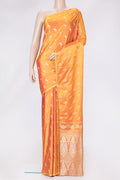 Orange Dual Tone Blended Banarasi Silk Saree with Zari Butta on the body and Zari Border.  displayed on a mannequin