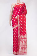 Red Dual Tone Blended Banarasi Silk Saree with Zari Butta on the body and Zari Border.  displayed on a mannequin