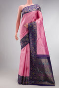 Pink Dual Tone Kanchipuram Silk Saree with Zari Brocade on the body and Zari Border.  displayed on a mannequin