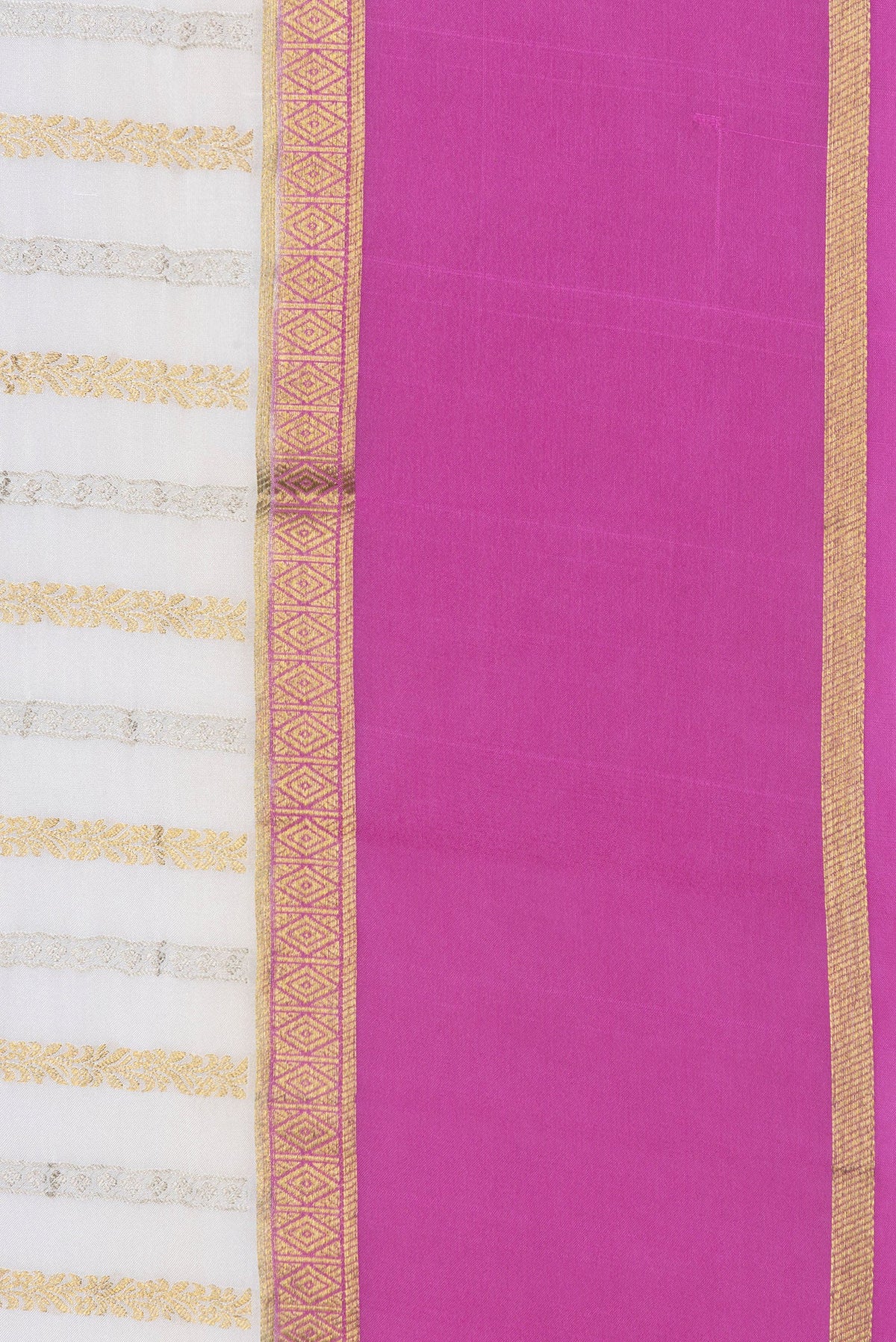 Border image of Off White Dual Tone Mysore Silk Saree with Stripes on the body and Zari Border. 
