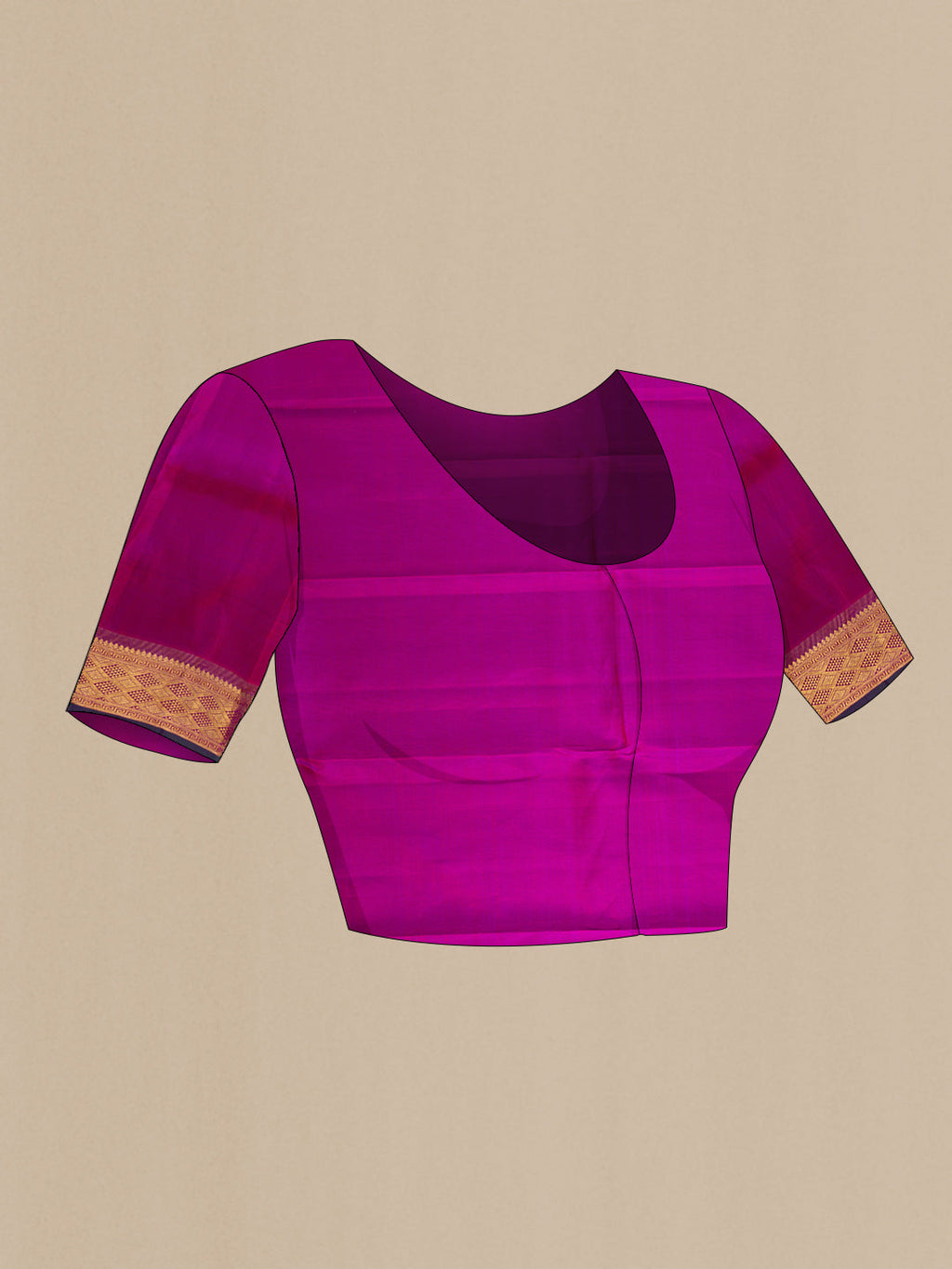 Close up image of the blouse of Peacock Blue Dual Tone Kanchipuram Silk Saree with Zari Butta on the body and Zari Border. 