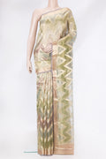 Green Dual Tone Organza Silk Saree with Zari Brocade on the body and Zari Border.  displayed on a mannequin