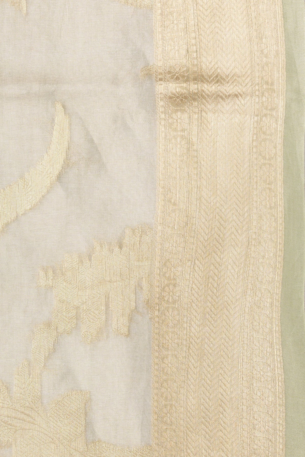 Border image of Pista Green Dual Tone Organza Silk Saree with Zari Brocade on the body and Zari Border. 