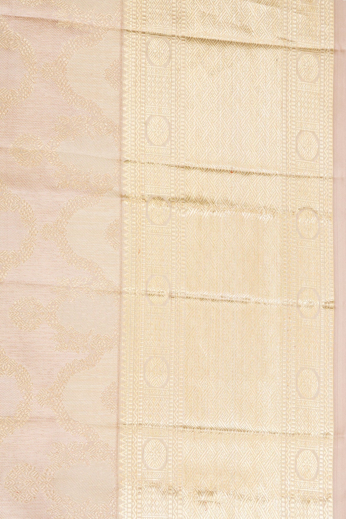 Border image of Rose Gold Dual Tone Kanjivaram Silk Saree with Zari Brocade on the body and Zari Border. 