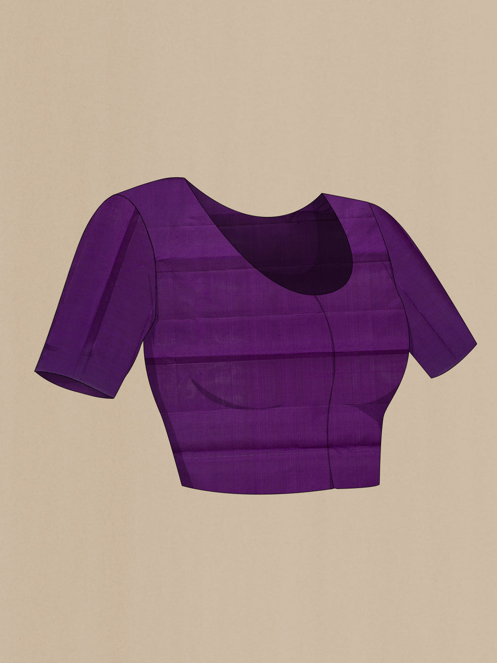 Close up image of the blouse of Pure Silk Pure Zari Violet Kanjivaram Saree with Zari Butta on the body and Without Border. 