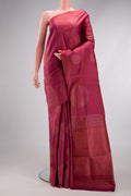 Mauve Dual Tone Soft Silk Saree with Zari Butta on the body and Without Border.  displayed on a mannequin