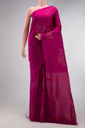 Magenta Soft Silk Saree with Zari Butta on the body and Without Border.  displayed on a mannequin