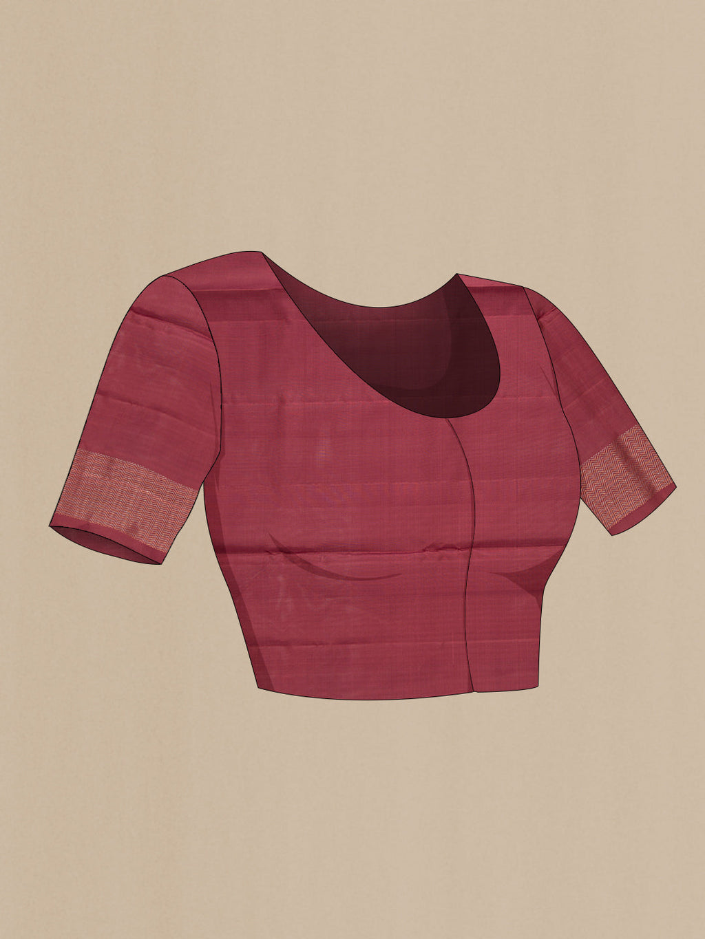 Close up image of the blouse of Dark Mauve Soft Silk Saree with Zari Butta on the body and Without Border. 