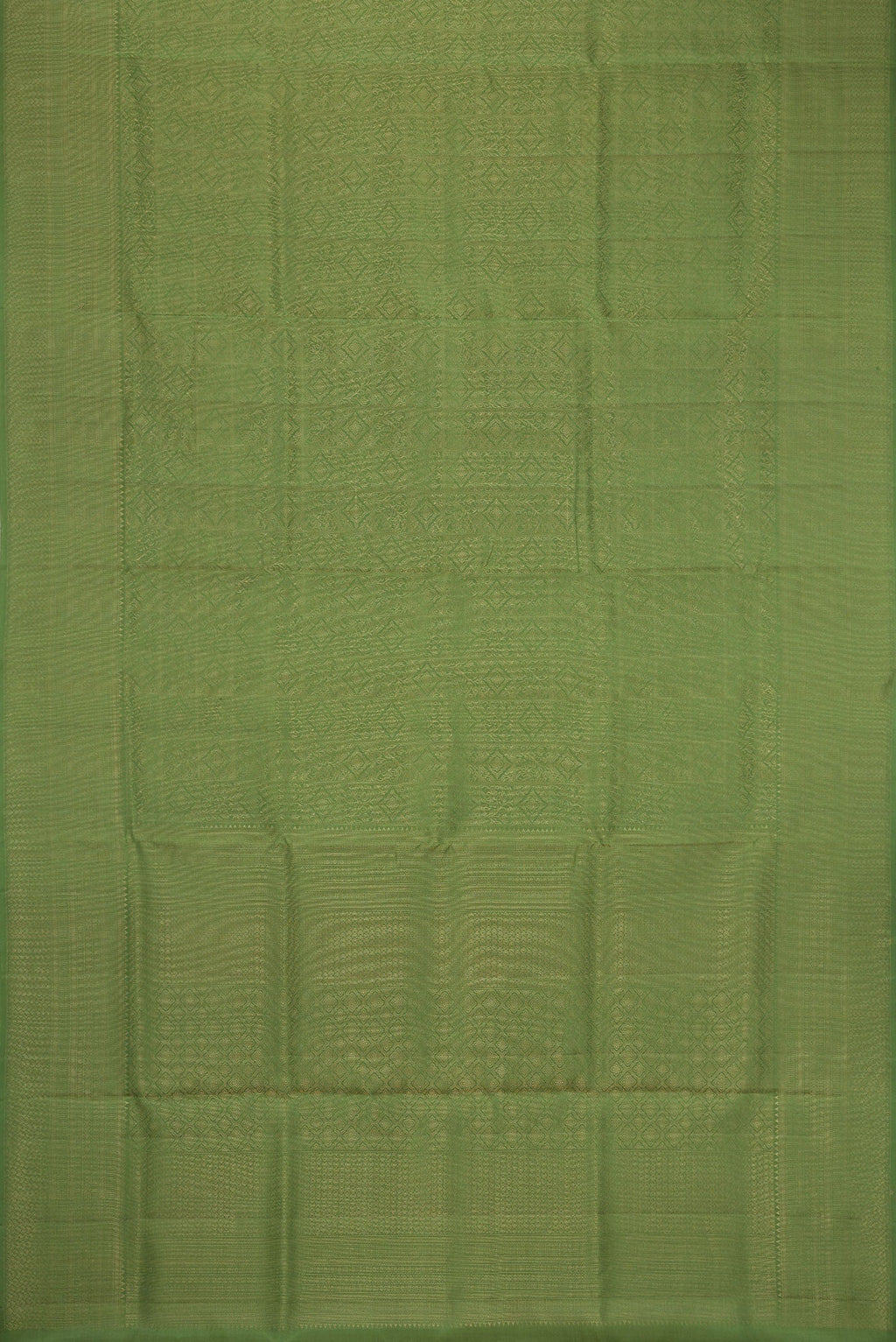 Flat view of Green Soft Silk Saree with Zari Brocade on the body and Fancy Border. 