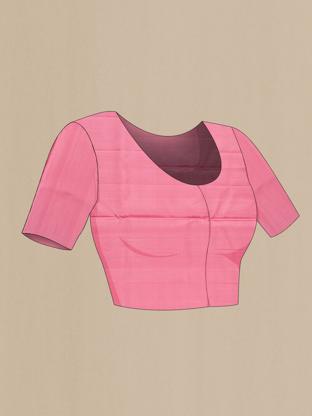 Close up image of the blouse of Rose pink Soft Silk Saree with Zari Brocade on the body and Fancy Border. 