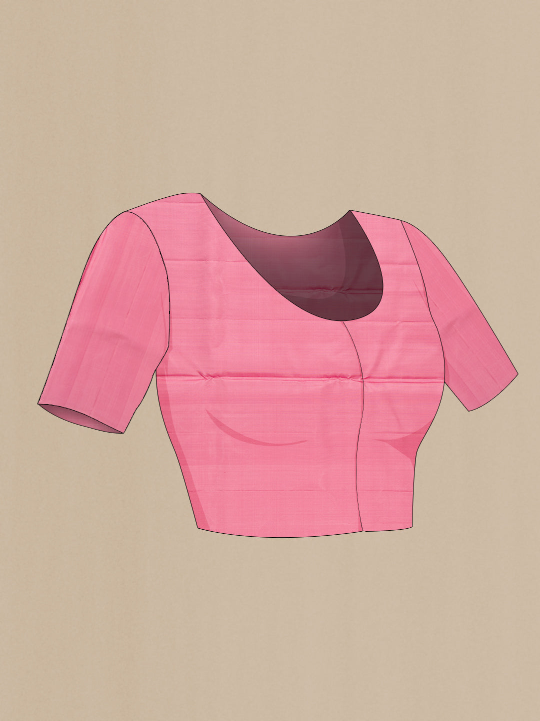 Close up image of the blouse of Rose pink Soft Silk Saree with Zari Brocade on the body and Fancy Border. 