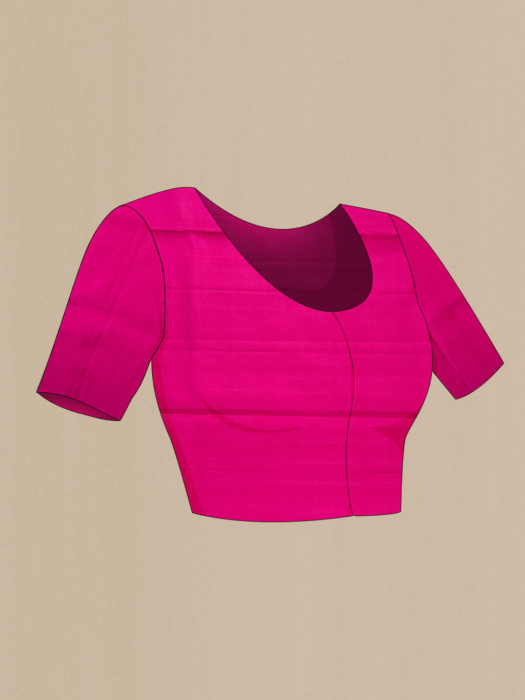 Close up image of the blouse of Magenta Soft Silk Saree with Zari Brocade on the body and Fancy Border. 