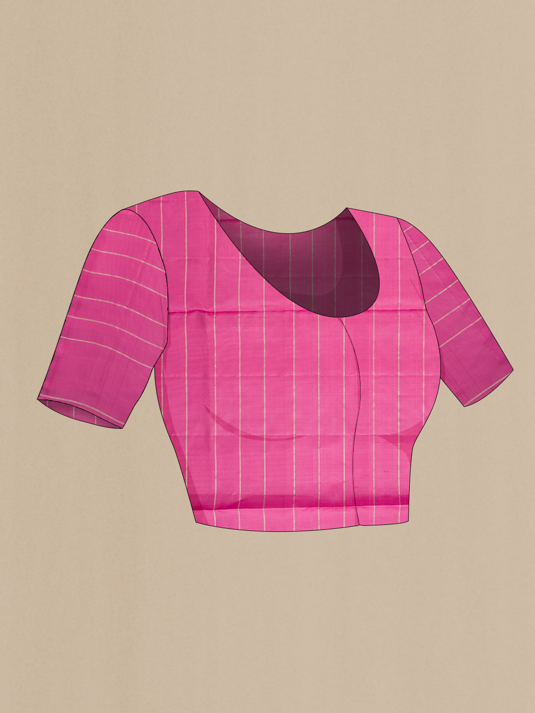 Close up image of the blouse of Pink Soft Silk Saree with Checked design on the body and Plain Border. 