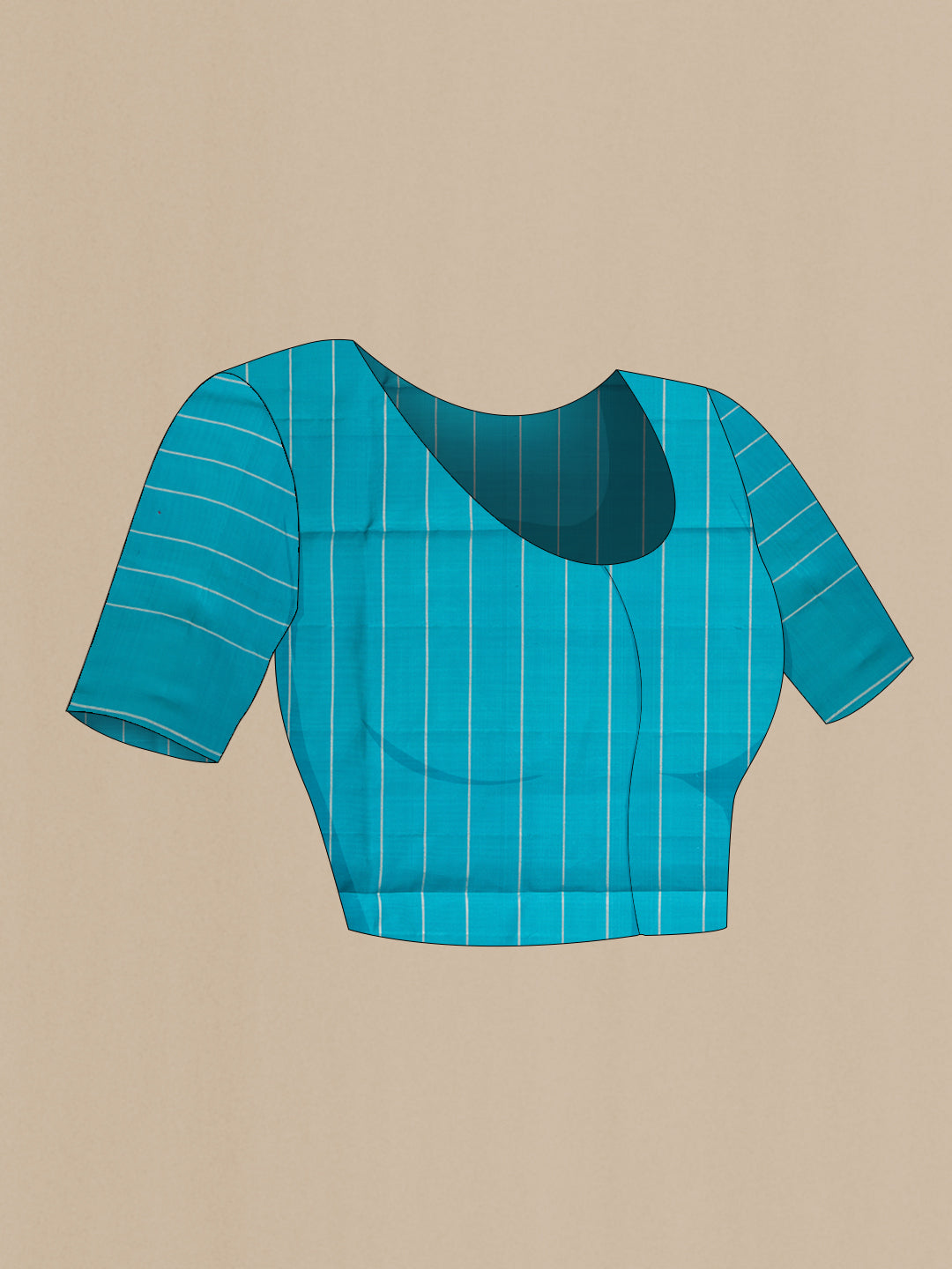 Close up image of the blouse of Sky Blue Soft Silk Saree with Checked design on the body and Plain Border. 