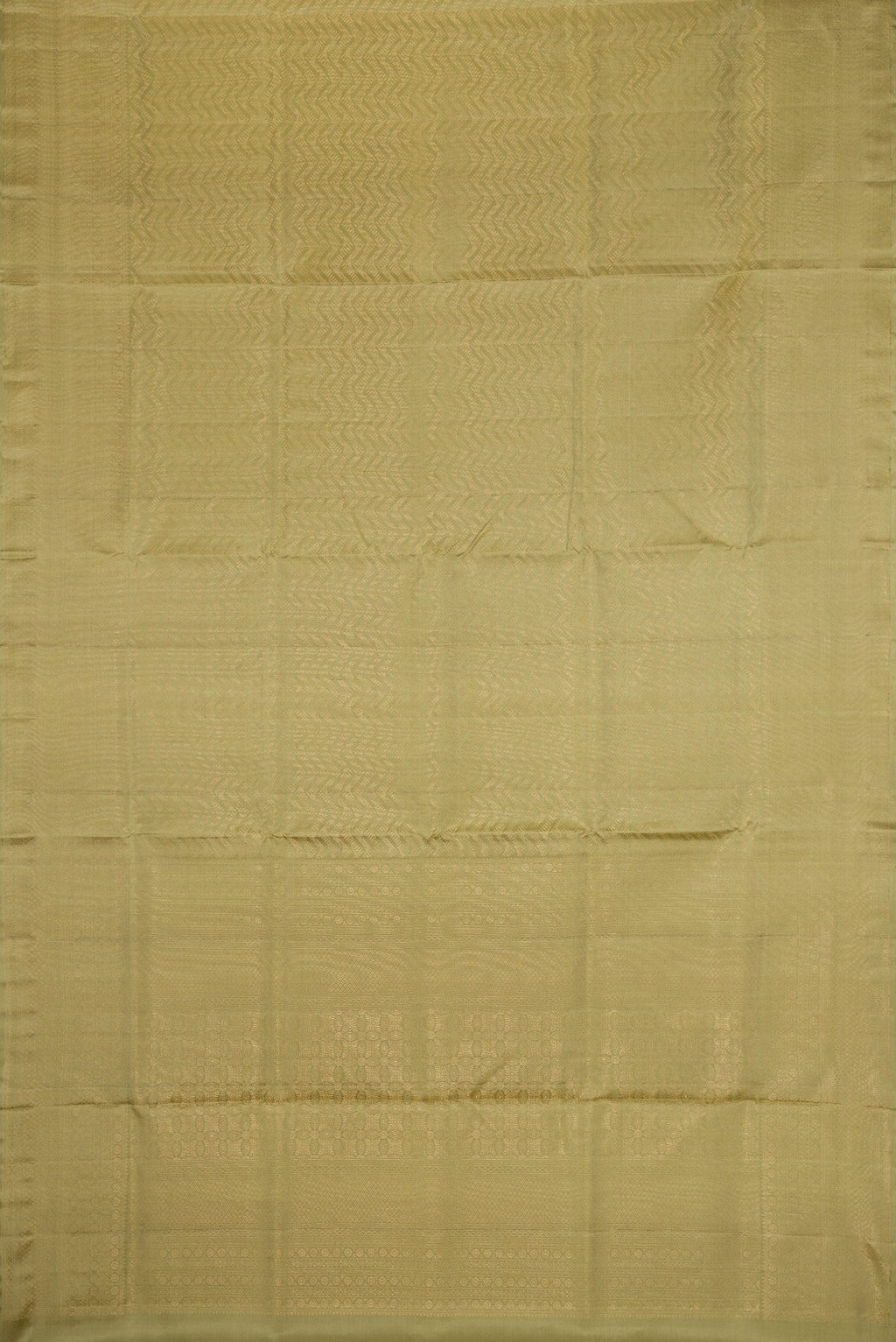 Flat view of Sage Green Soft Silk Saree with Zari Brocade on the body and Fancy Border. 
