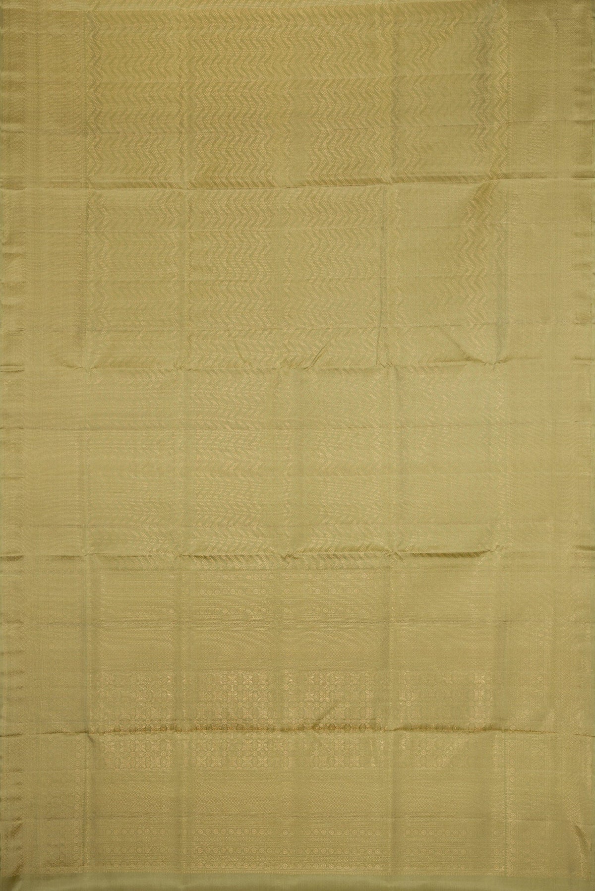 Flat view of Sage Green Soft Silk Saree with Zari Brocade on the body and Fancy Border. 