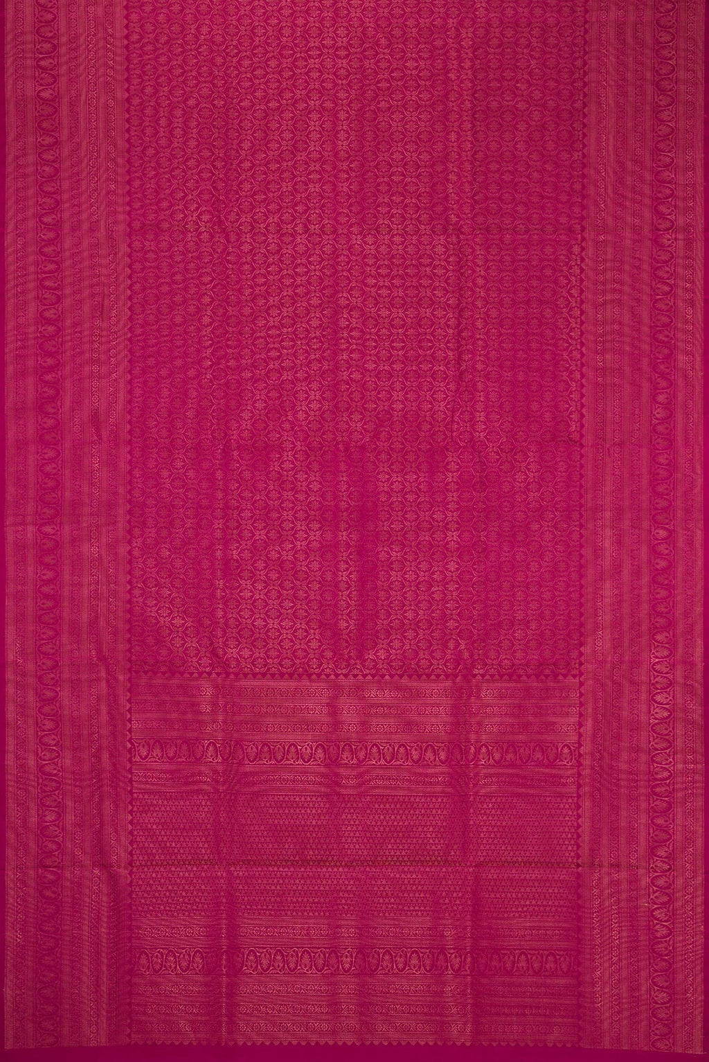 Flat view of Magenta Soft Silk Saree with Zari Brocade on the body and Fancy Border. 