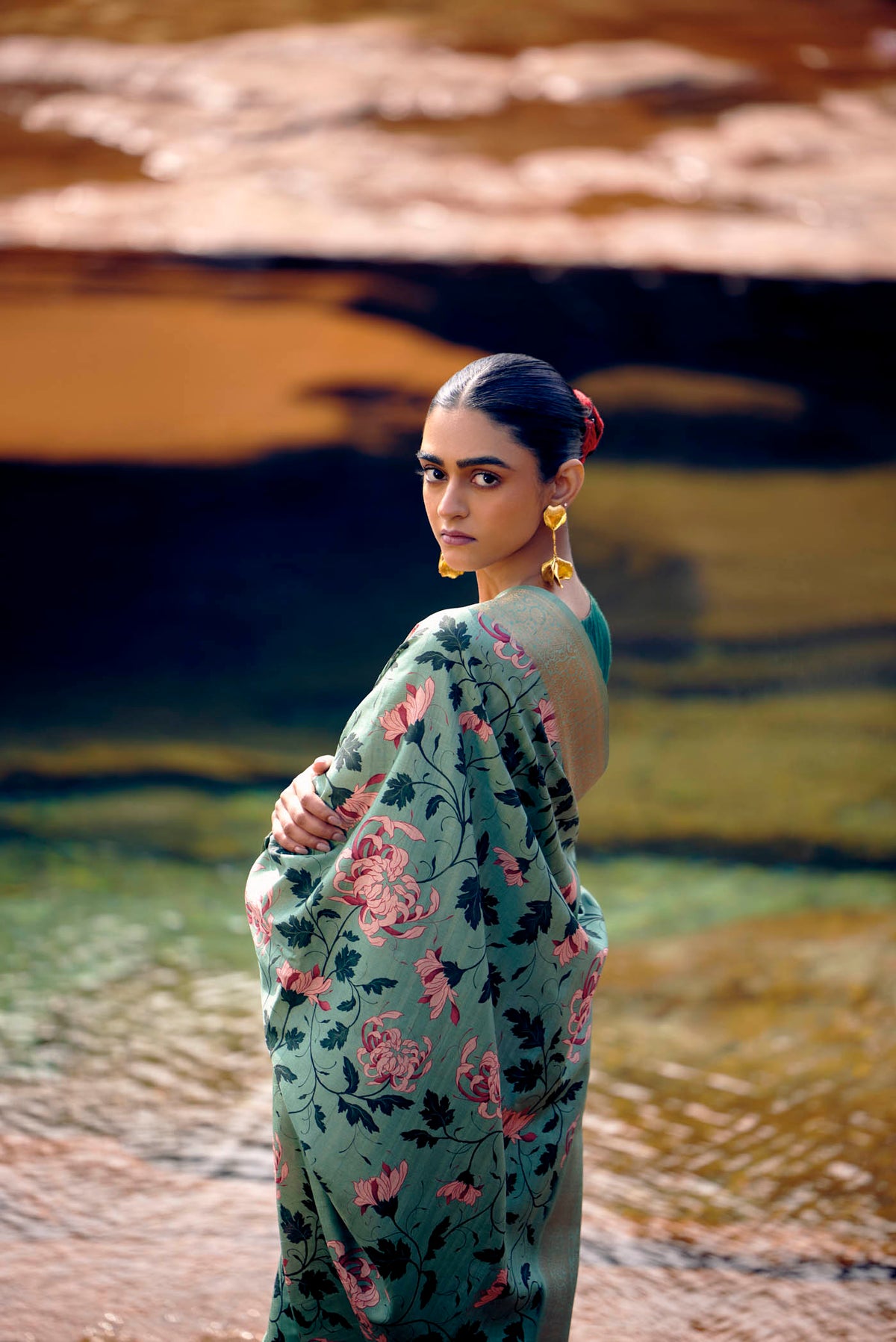 Bed of Flowers-Green Tussar Silk Saree