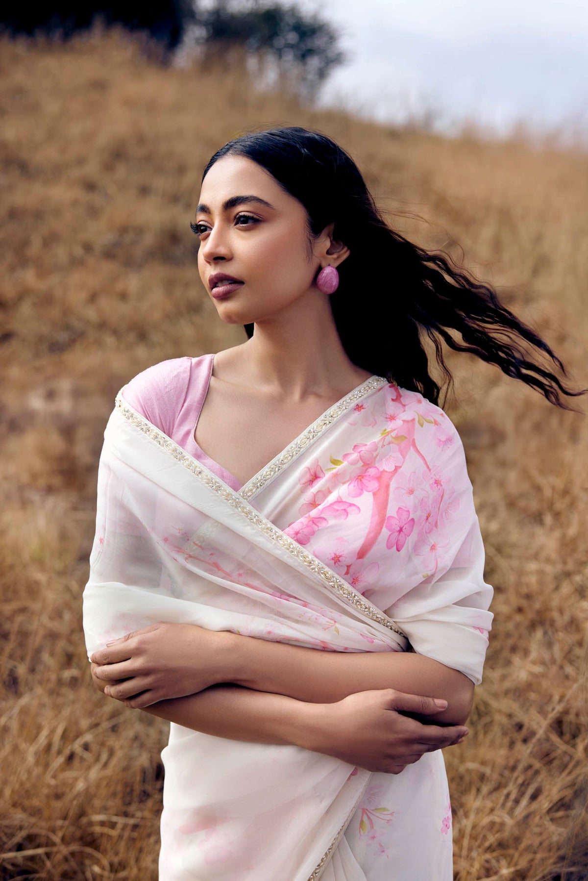 Sakura Shower-Off White Pure Organza Silk Saree