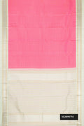 Pink Dual Tone Kanchipuram Silk Saree with Checked design on the body and Zari Border.  displayed on a mannequin