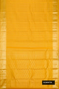 Mustard Dual Tone Kanchipuram Silk Saree with Zari Brocade on the body and Zari Border.  displayed on a mannequin