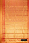 Red Dual Tone Kanchipuram Tissue Silk Saree with Zari Brocade on the body and Zari Border.  displayed on a mannequin