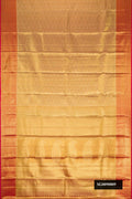 Gold Dual Tone Kanchipuram Tissue Silk Saree with Zari Brocade on the body and Zari Border.  displayed on a mannequin