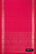 Dark Pink Dual Tone Kanchipuram Silk Saree with Checked design on the body and Zari Border.  displayed on a mannequin