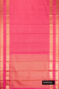Pink Dual Tone Kanchipuram Silk Saree with Checked design on the body and Zari Border.  displayed on a mannequin