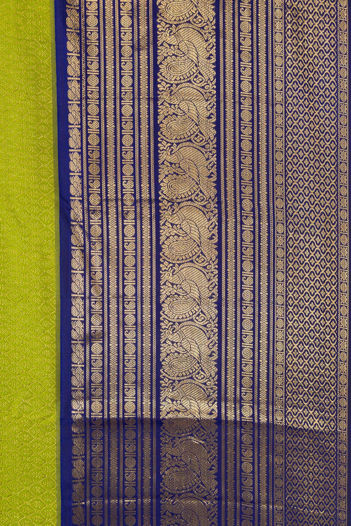 Close up image of the blouse of Grey Coimbatore Cotton Saree with Stripes on the body and Plain Border. 