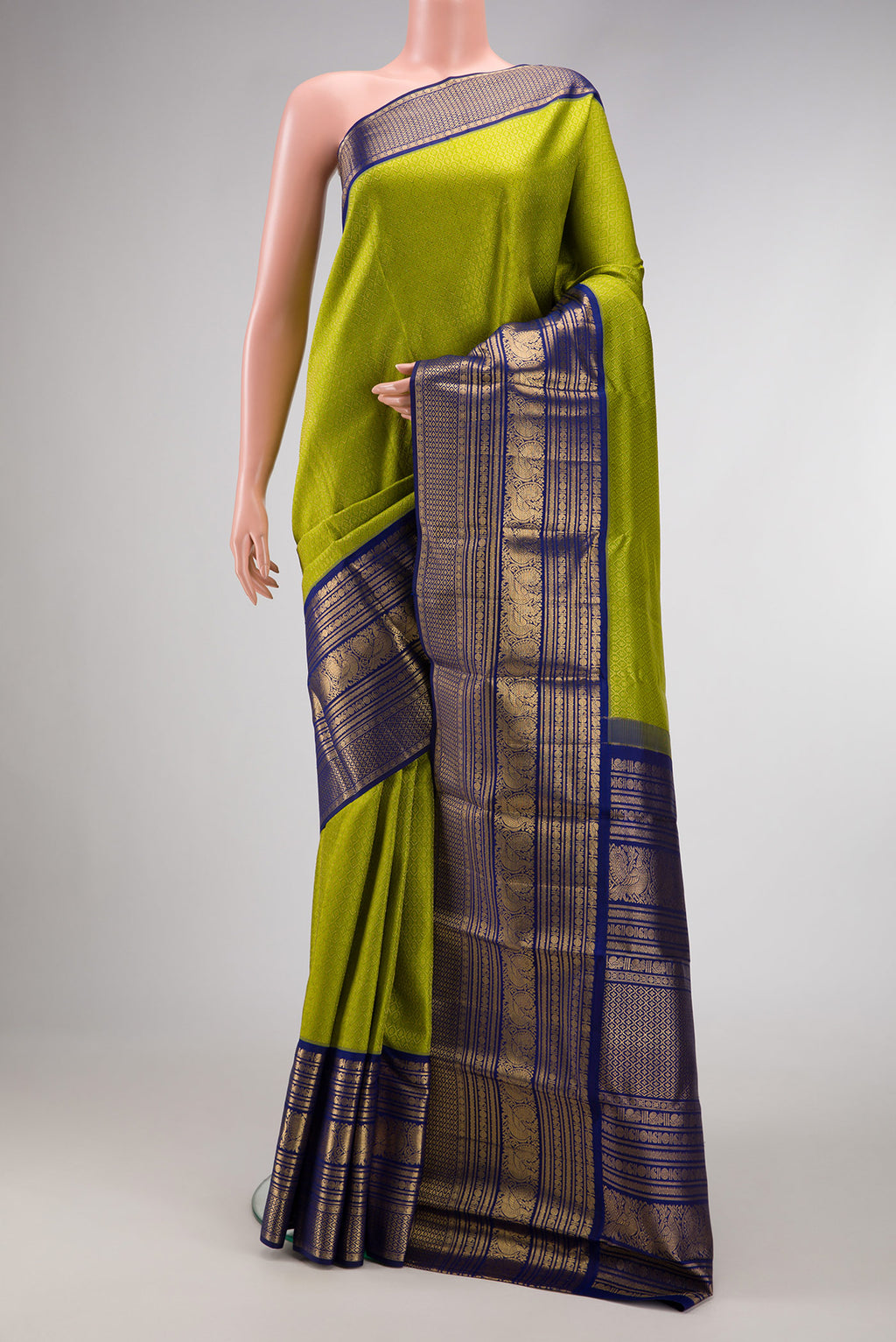 Maroon Mysore Crepe Saree with Plain Body and Zari Border.  displayed on a mannequin