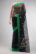 Magenta Kanchipuram Silk Saree with Zari Butta on the body and Zari Border.  displayed on a mannequin