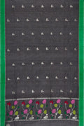 Pleats and pallu of Pure Silk Pure Zari Peacock Blue Dual Tone Kanchipuram Saree with Zari Butta on the body and Zari Border. 