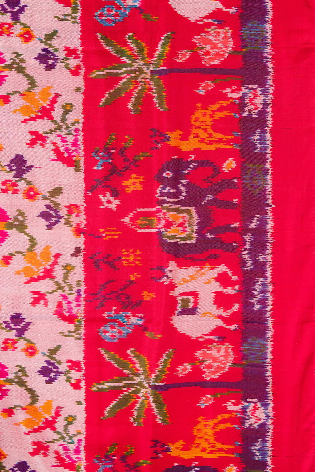 Close up image of the blouse of Beige Kanchipuram Silk Saree with Zari Butta on the body and Zari Border. 