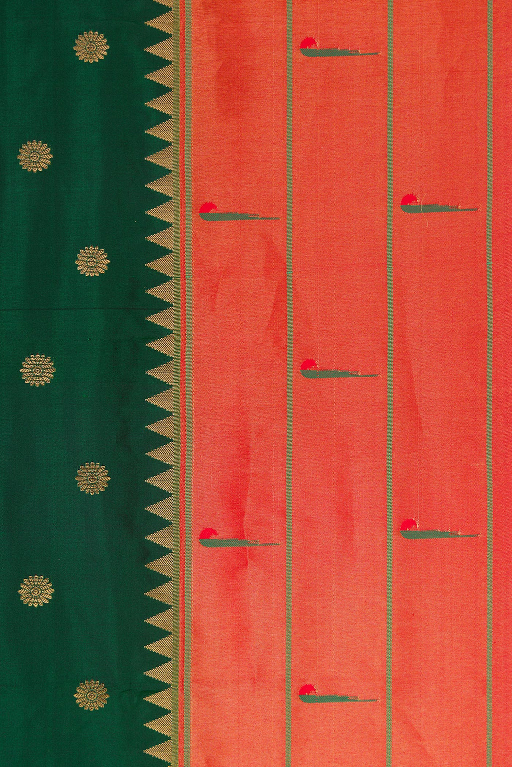 Close up image of the blouse of Black Chanderi Silk Cotton Saree with Printed design on the body and Zari Border. 