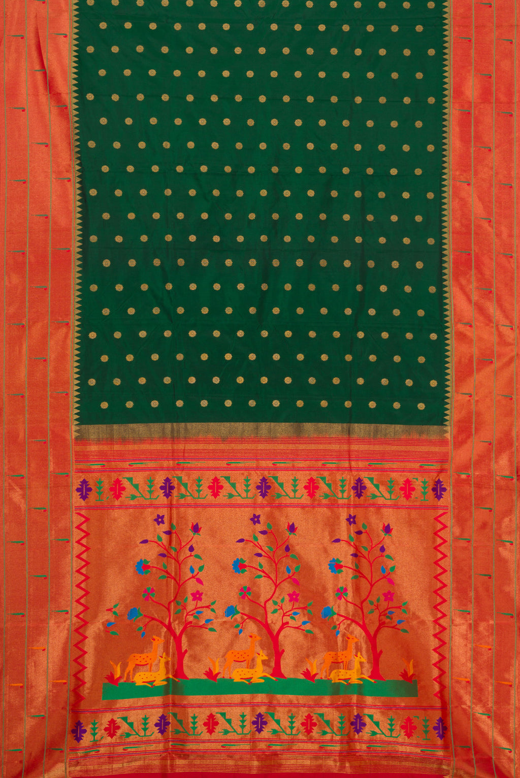 Pleats and pallu of Red Blended Art Silk Saree with Embroidery on the body and Embroidery Border. 