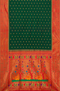 Pleats and pallu of Pink with Orange Color Kanchipuram Silk Saree with Zari Brocade on the body and Zari Border. 