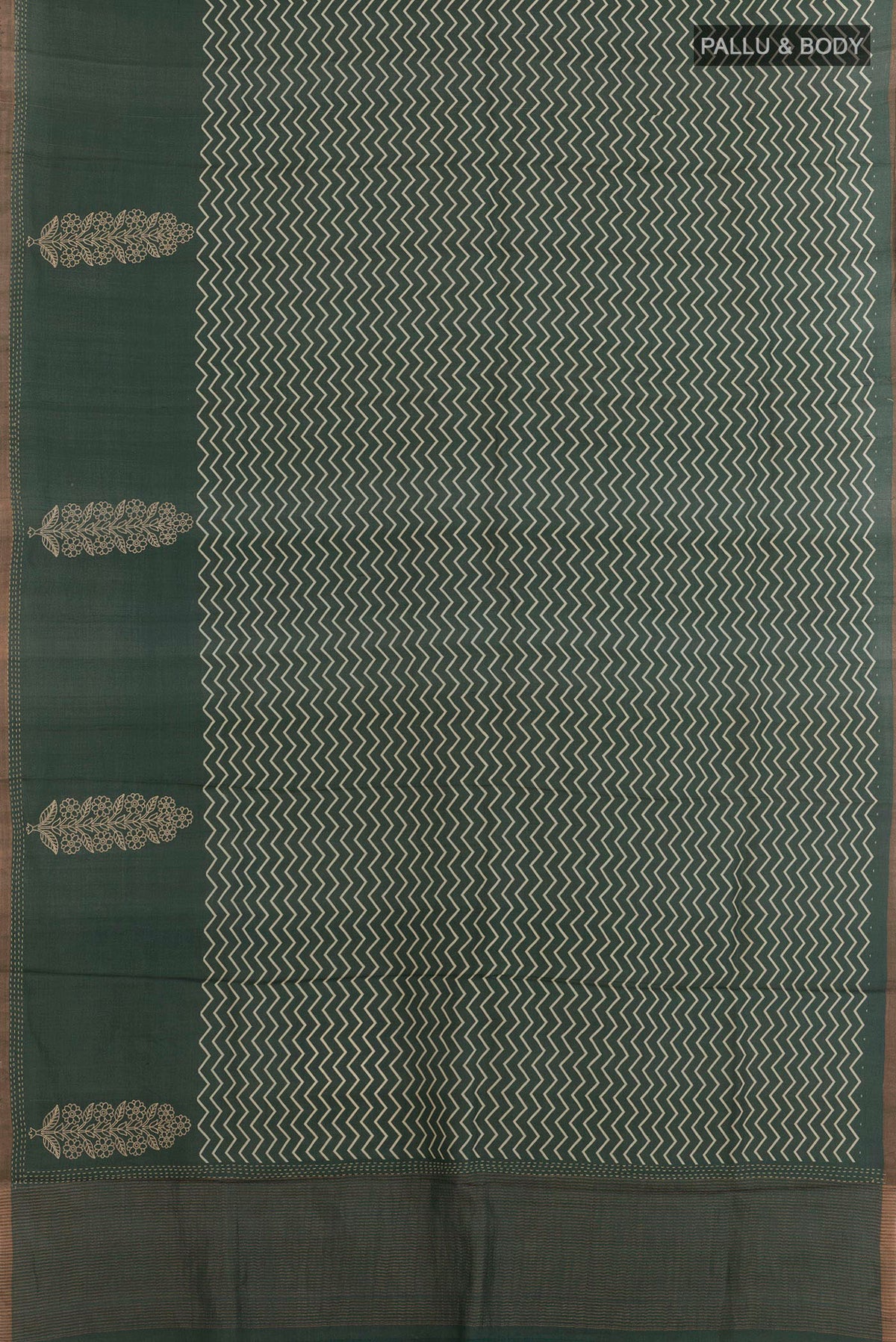Pleats and pallu of Beige Tussar Silk Saree with Embroidery on the body and Without Border. 