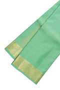 Pista Green Silk Dhoti With Angavastram (9X 5) Muzham with Checked design on the body and Zari Border