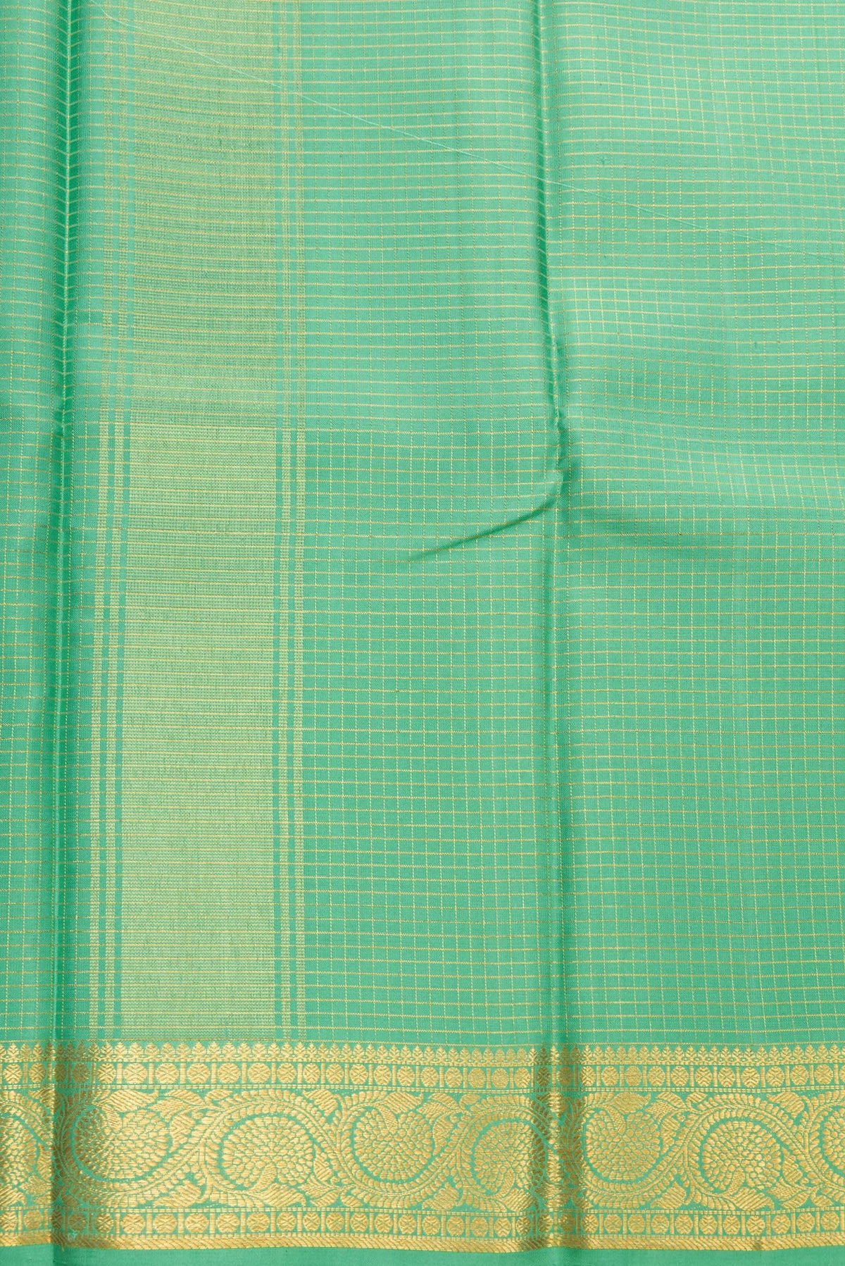 Pista Green Silk Dhoti With Angavastram (9X 5) Muzham with Checked design on the body and Zari Border